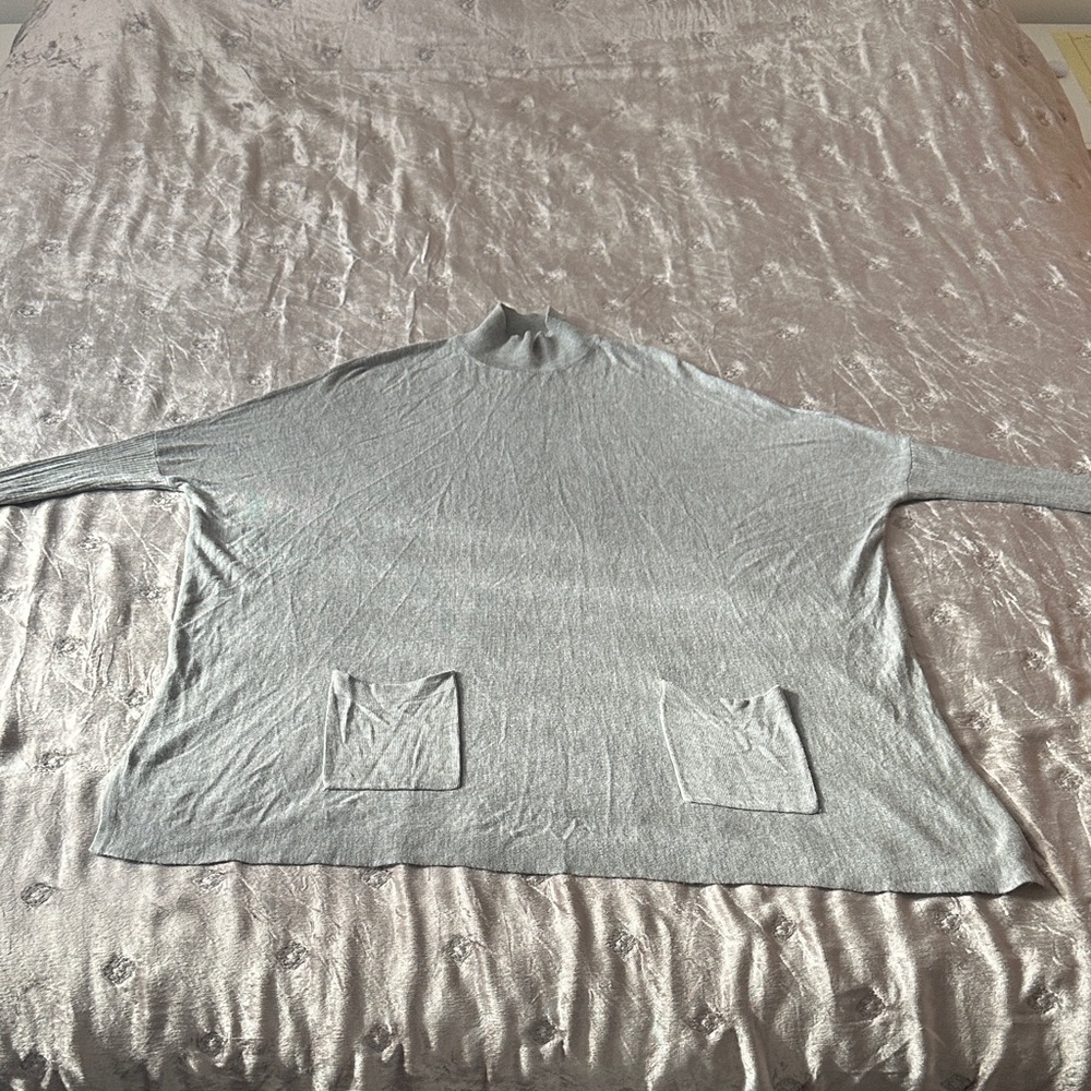 Soft Gray Oversized Turtleneck with Pockets
